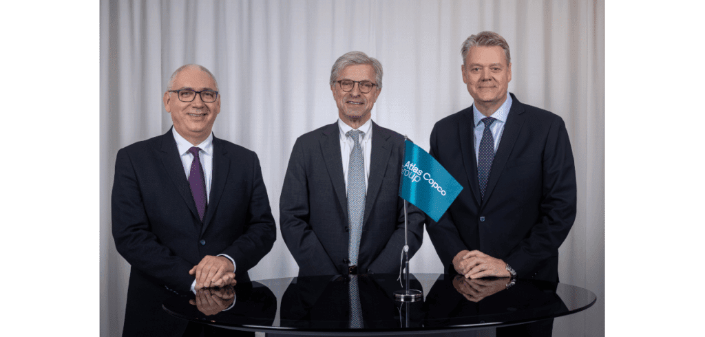 Vagner Rego ny VD för Atlas Copco Group Vagner Rego, Hans Stråberg, Mats Rahmström. Fotograf: Atlas Copco Group