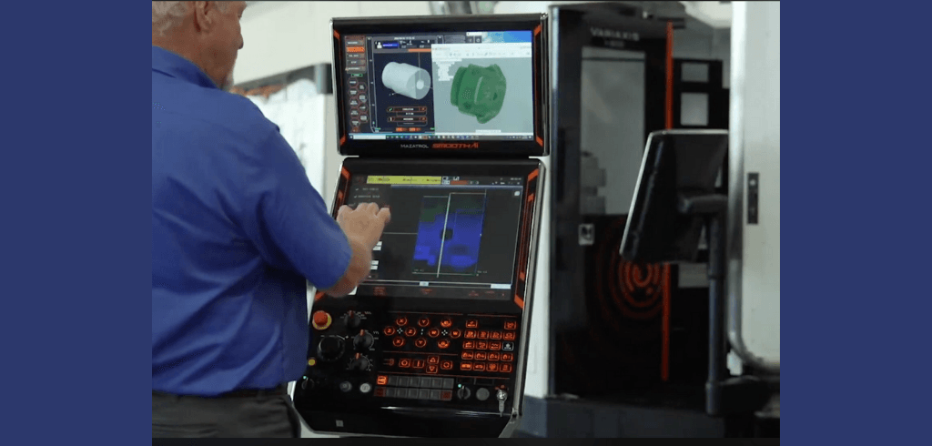 Kraftigt ökad produktivitet med AI På bilden ses Mazaks styrsystem Mazatrol Smooth AI. Foto: Mazak