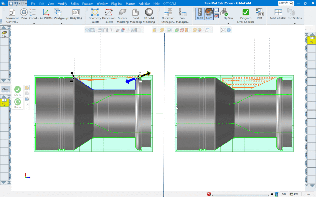 GibbsCAM 2026 optimerar verktygsbanor för flersidiga svarvverktyg, såsom Sandvik Coromants CoroTurn Prime-skär, för effektivare materialavverkning. Grafik: GibbsCAM
