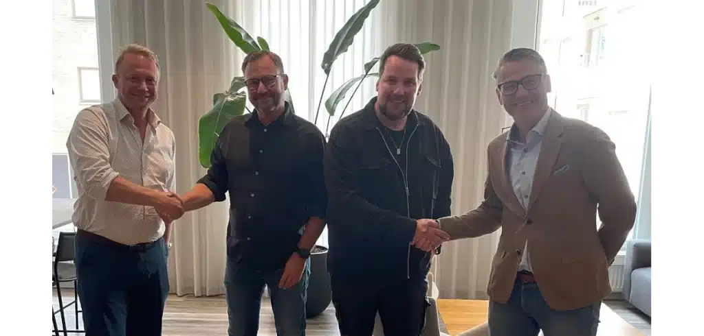 Från vänster: Jonas Kihlberg Managing Director VINCI Energies Sweden West , Claes Turesson Avdelningschef Elteknik, Erik Claesson Avdelningschef Mekanik/Bultsvets, Joachim Lindholm CFO VINCI Energies Sweden West