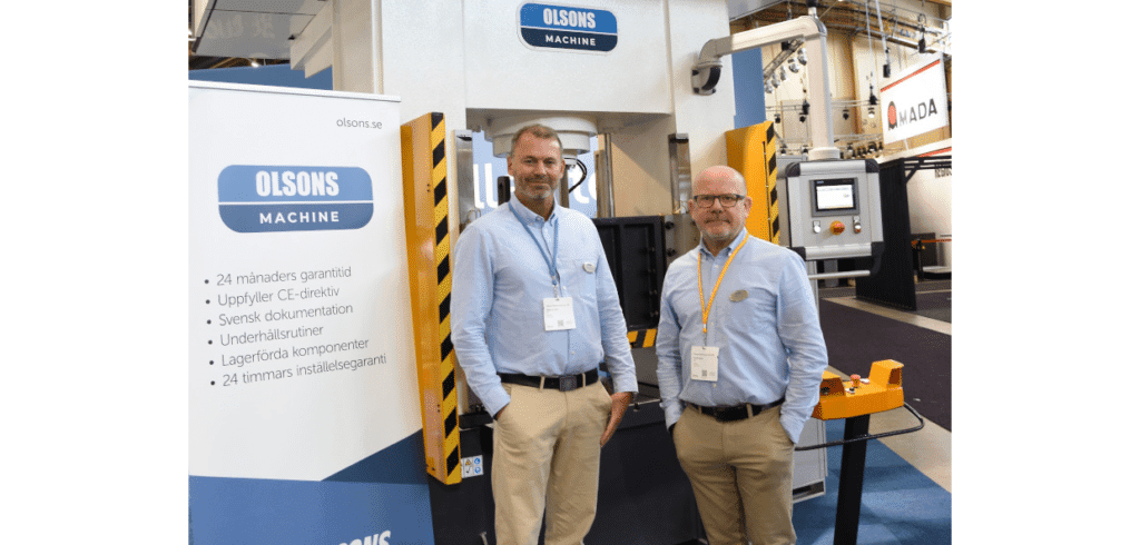 Magnus Eldh och Patrik Olson, vd respektive marknadschef på Olsons Maskinservice. Denna bild togs av Verkstadstidningen under Elmia Plåt förra året. Foto: Per Sjögren