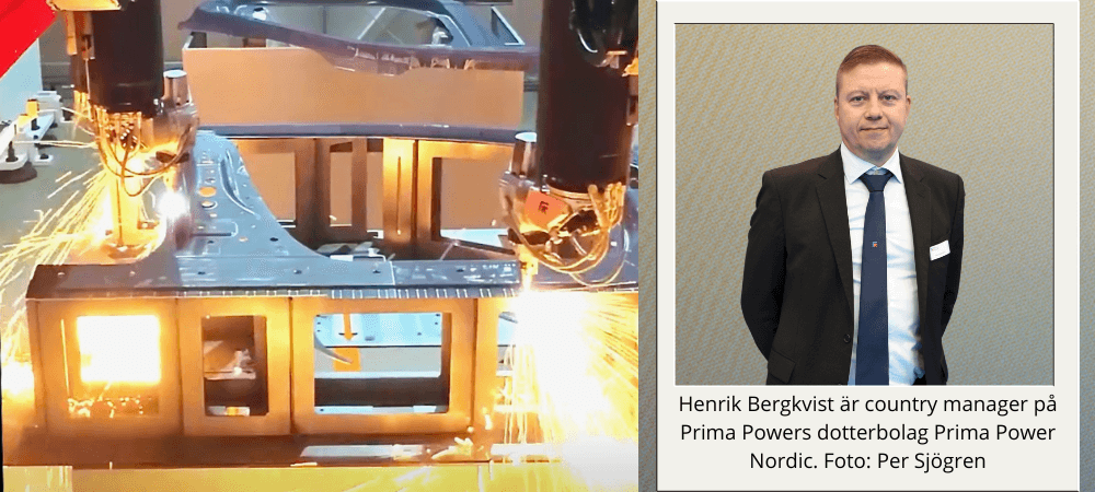 Prima Power har utvecklat ett banbrytande 3D-laserskärsystem Giga Laser Next är en 3D-laserskärmaskin med fyra synkroniserade laserhuvuden som arbetar parallellt på samma detalj. Giga Laser Next är unik och till för stora volymer. Foto: Prima Power