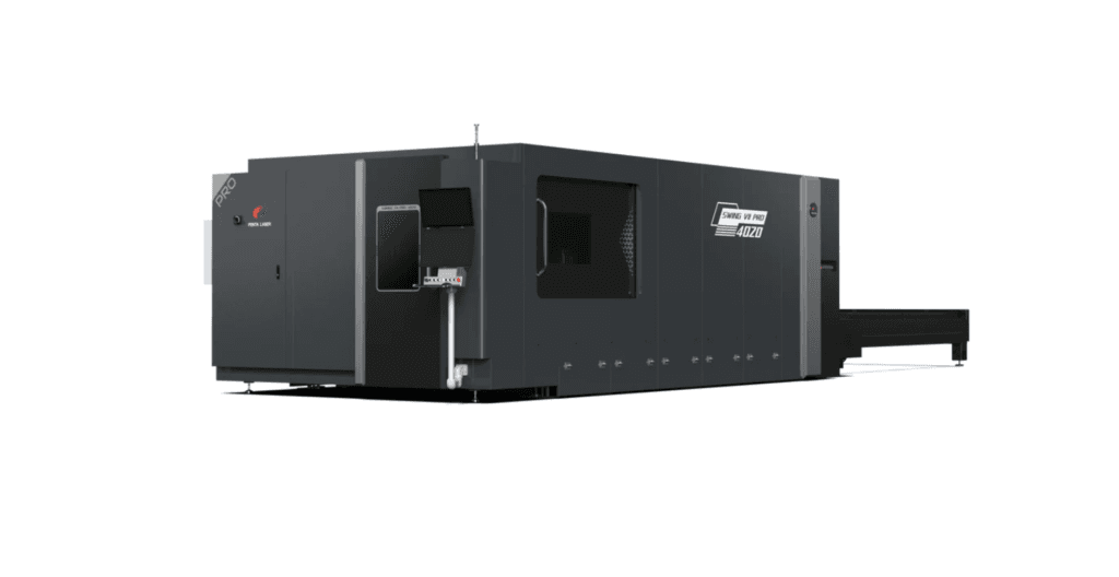 Swing VII PRO är en fiberlaserskärmaskin som kombinerar hög skärhastighet, god precision och har relativt låga driftkostnader. På bilden ses en Penta Laser SWING VII PRO 4020 Foto: Penta Laser