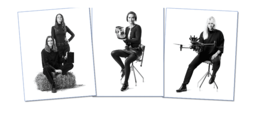 Bilder från Teknikföretagens kampanj: Peg Söderberg och Katja Lindvall, Moving Floors, Halldora von Koenigsegg, operativ chef på Koenigsegg samt Sara Nozkova, vd och grundare av FLOX Robotics. Foto: Teknikföretagen