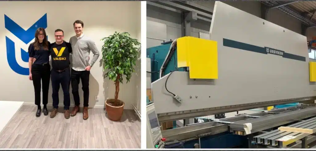 I mitten på bilden ses Michael Mansour, Vaski Group. Han flankeras av Malin Arnrud och Nicklas Jakobsson båda från Ursviken Technology. Foto: Ursviken Technology