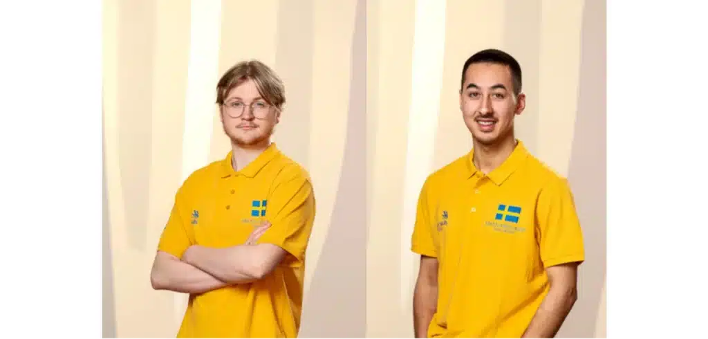 Isac Friberg tv, spännande att få möta tävlande från andra länder.Arvid Winberg th menar att det bästa med CNC-tekniken är att det handlar i mycket om problemlösning. Foto: Viktor Fremling/WorldSkills